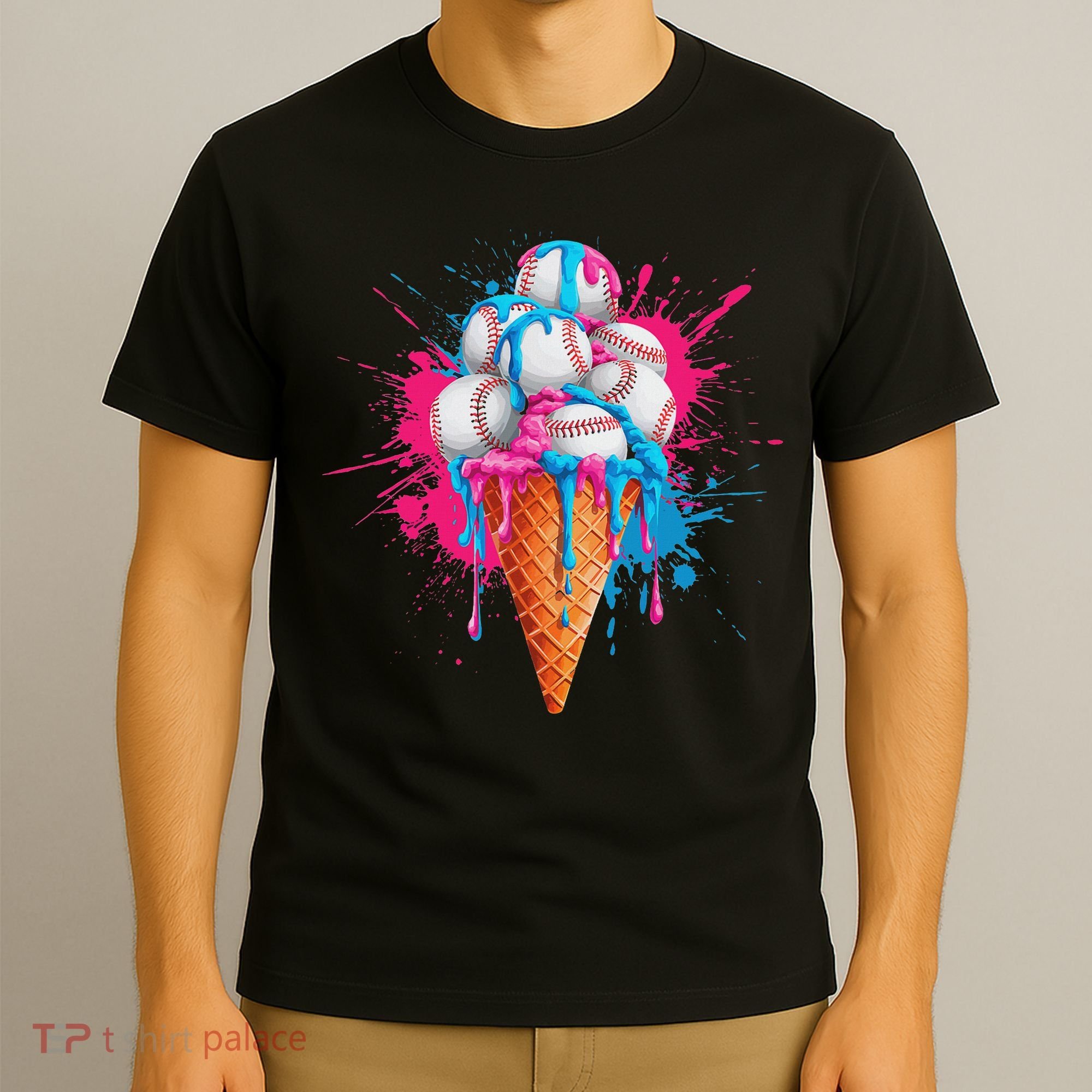 Baseball Drip Ice Cream Sports Lover Ice Cream Cone T-Shirt
