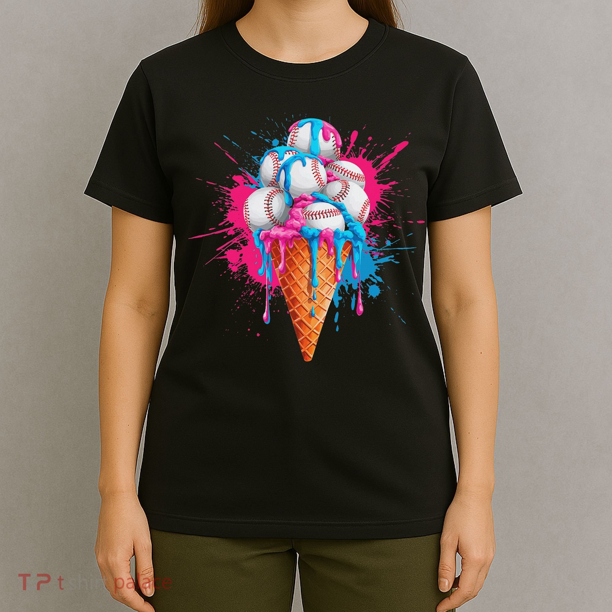 Baseball Drip Ice Cream Sports Lover Ice Cream Cone T-Shirt