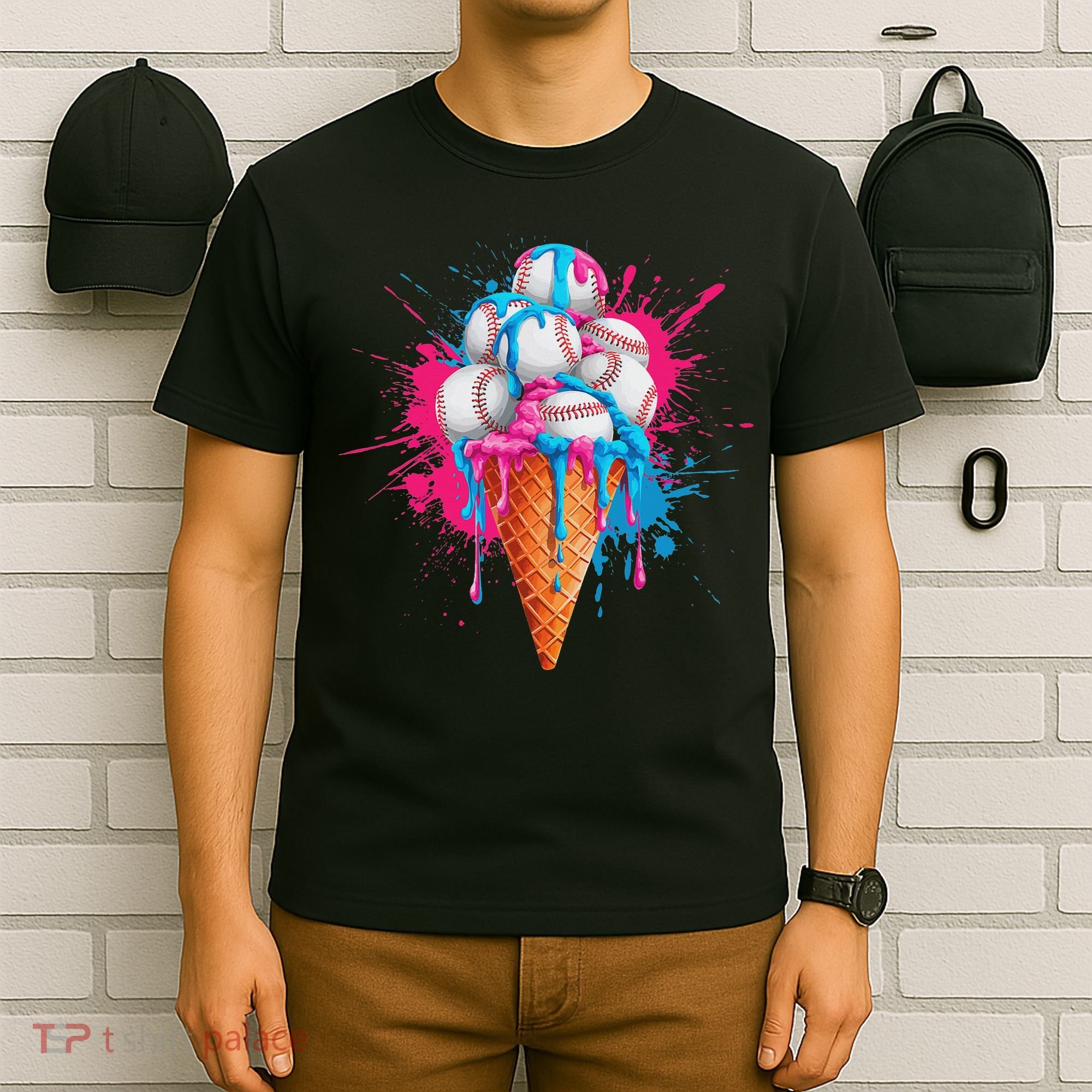 Baseball Drip Ice Cream Sports Lover Ice Cream Cone T-Shirt
