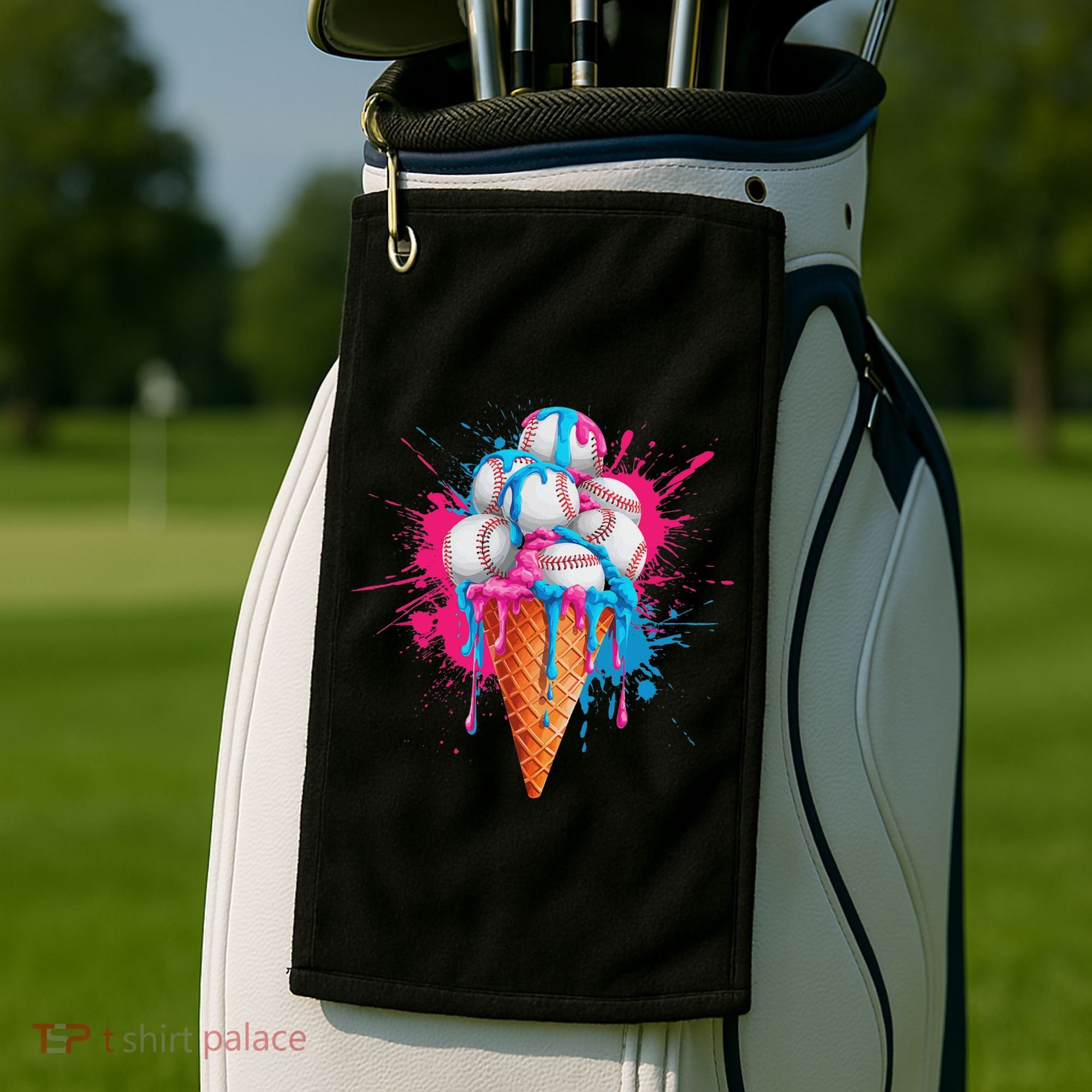 Baseball Drip Ice Cream Sports Lover Ice Cream Cone Golf Towel