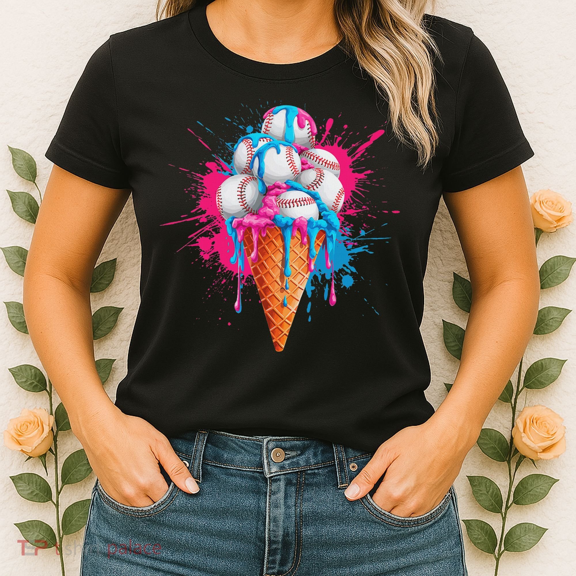 Baseball Drip Ice Cream Sports Lover Ice Cream Cone Women's T-Shirt