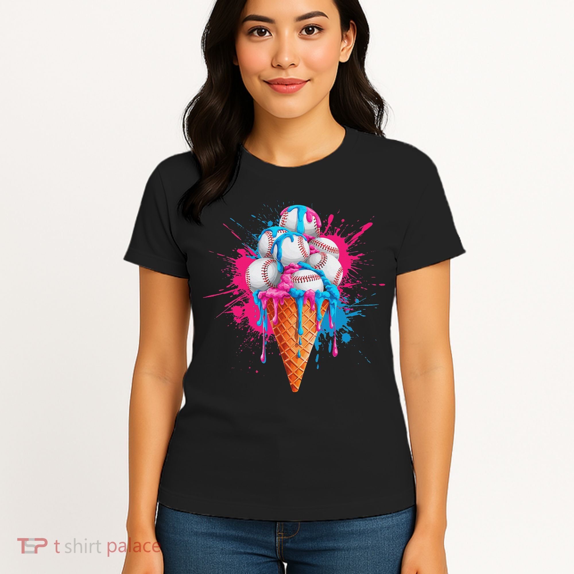 Baseball Drip Ice Cream Sports Lover Ice Cream Cone Women's T-Shirt