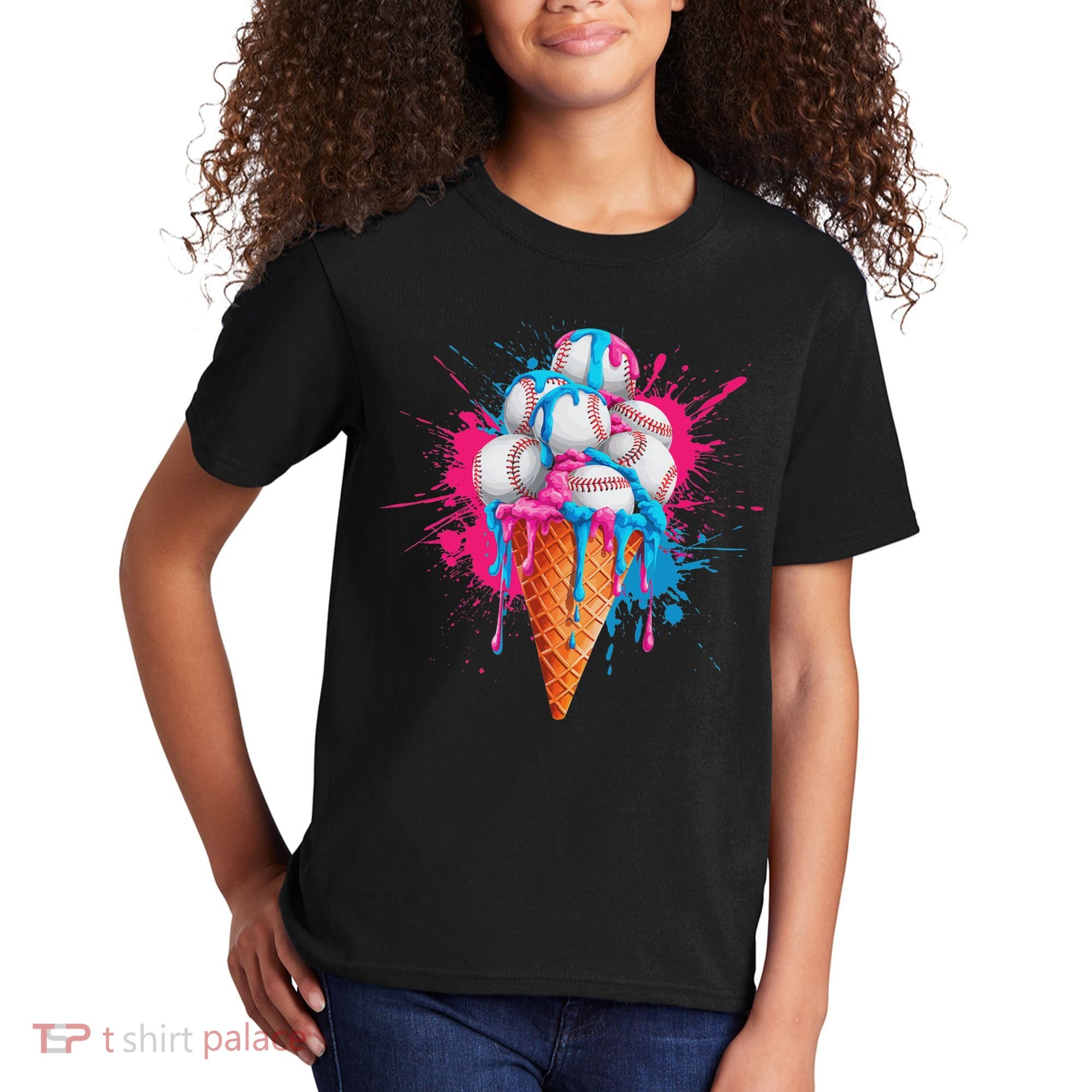 Baseball Drip Ice Cream Sports Lover Ice Cream Cone Kids T-Shirt