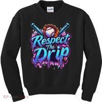 Baseball Drip Ice Cream Dripping Respect The Drip Kids Sweatshirt thumb 0