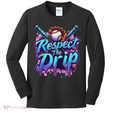 Baseball Drip Ice Cream Dripping Respect The Drip Kids Long Sleeve Shirt