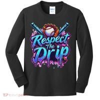 Baseball Drip Ice Cream Dripping Respect The Drip Kids Long Sleeve Shirt thumb 0