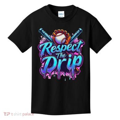 Baseball Drip Ice Cream Dripping Respect The Drip Kids T-Shirt