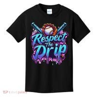 Baseball Drip Ice Cream Dripping Respect The Drip Kids T-Shirt thumb 0