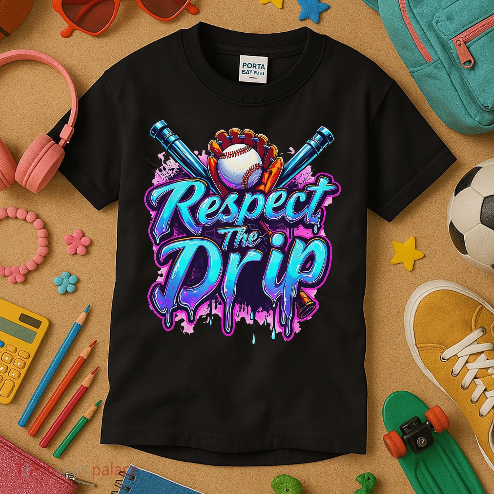 Baseball Drip Ice Cream Dripping Respect The Drip Kids T-Shirt