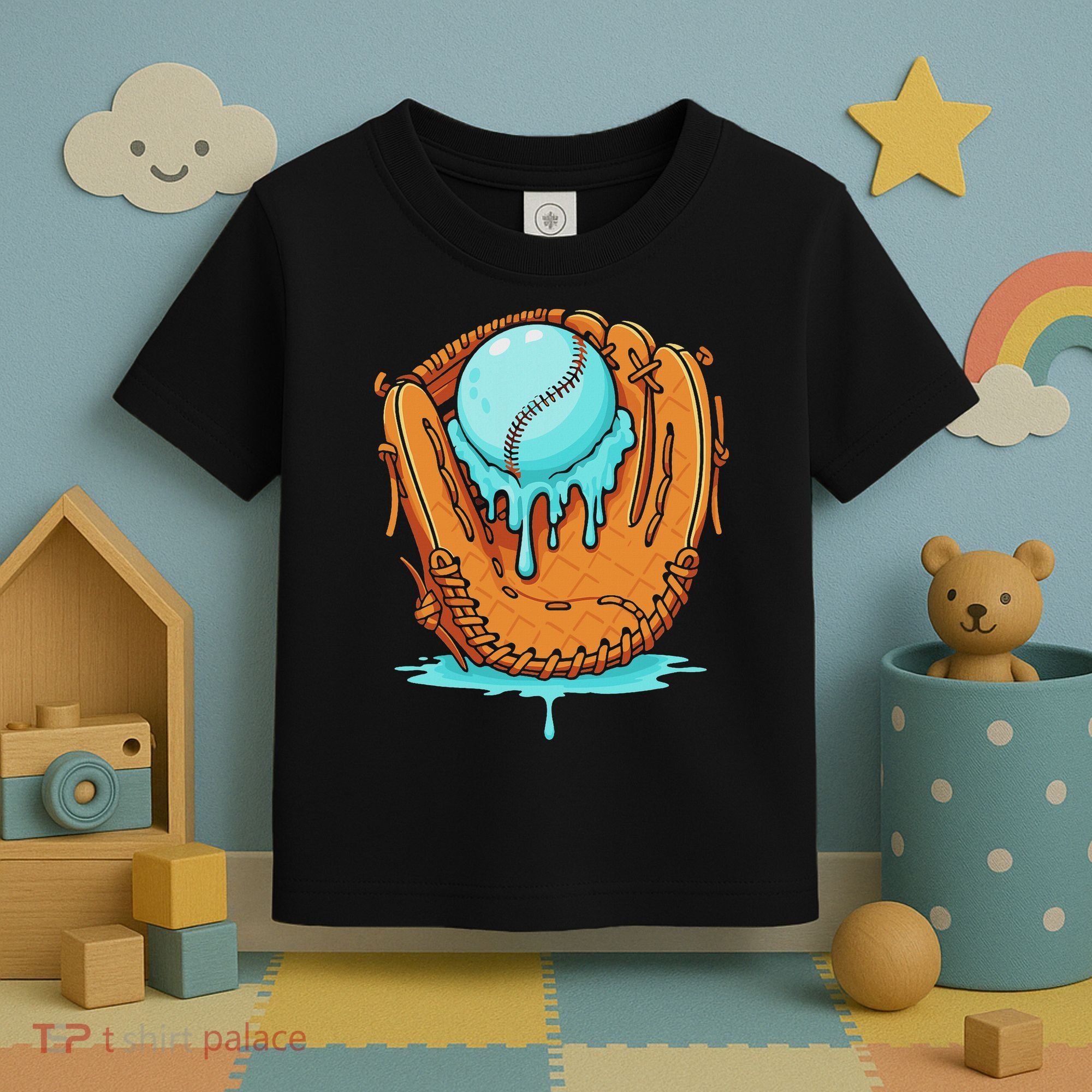 Baseball Drip Ice Cream Baseball Glove Dripping Toddler T-Shirt