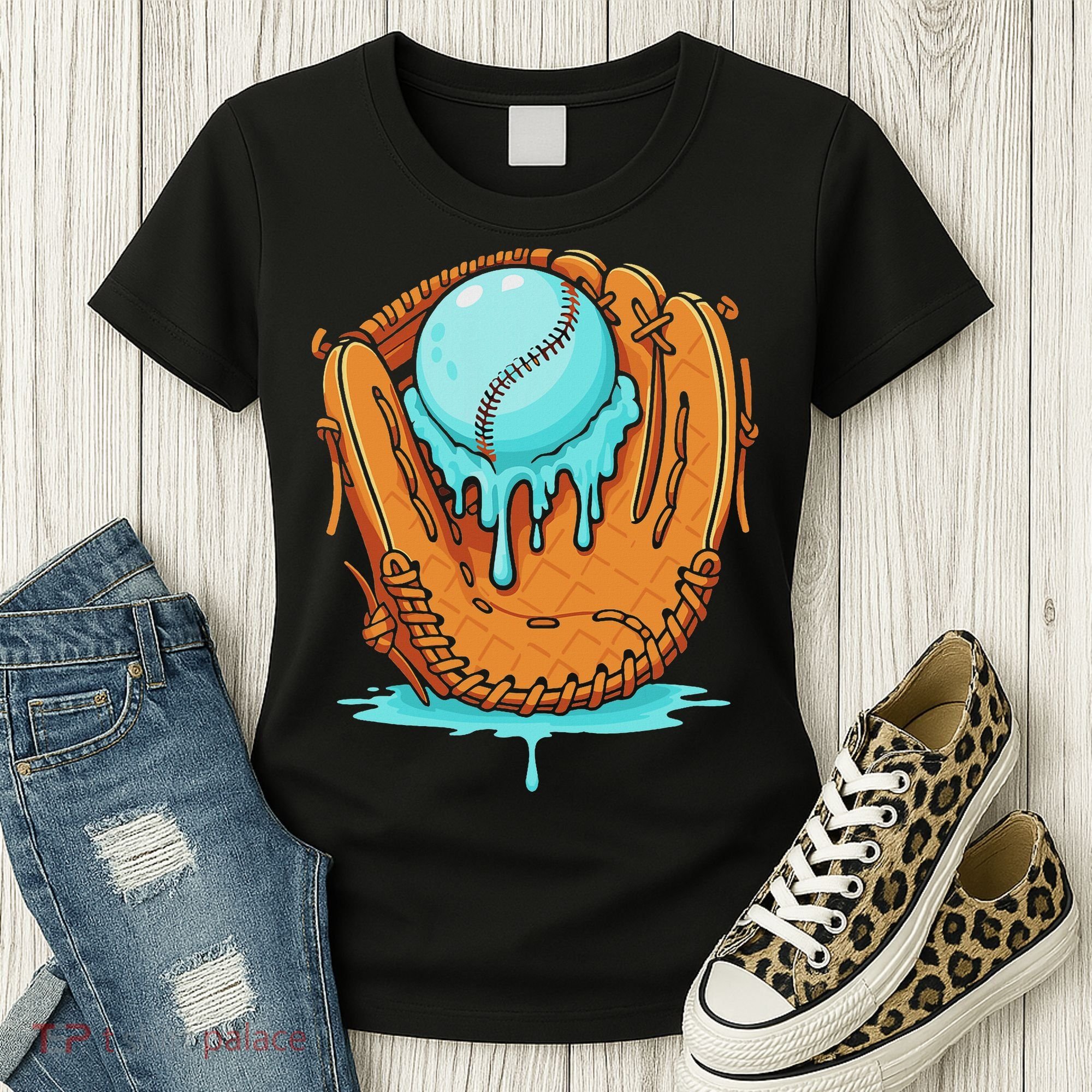 Baseball Drip Ice Cream Baseball Glove Dripping Women's T-Shirt