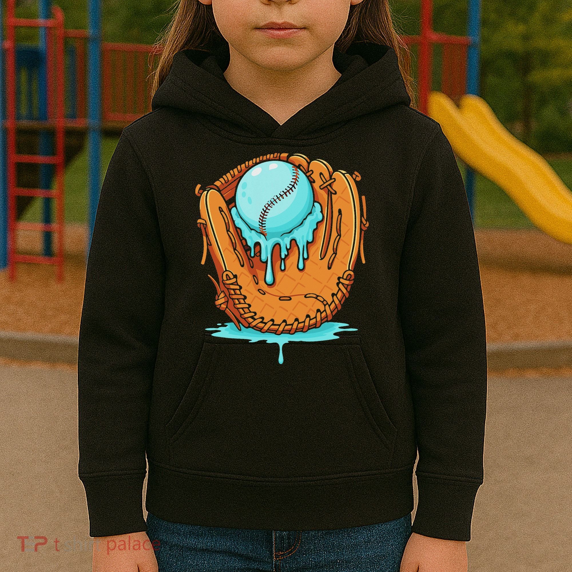 Baseball Drip Ice Cream Baseball Glove Dripping Kids Hoodie