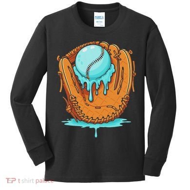 Baseball Drip Ice Cream Baseball Glove Dripping Kids Long Sleeve Shirt