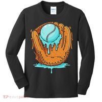 Baseball Drip Ice Cream Baseball Glove Dripping Kids Long Sleeve Shirt thumb 0