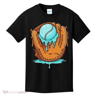 Baseball Drip Ice Cream Baseball Glove Dripping Kids T-Shirt
