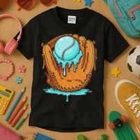 Baseball Drip Ice Cream Baseball Glove Dripping Kids T-Shirt thumb 3