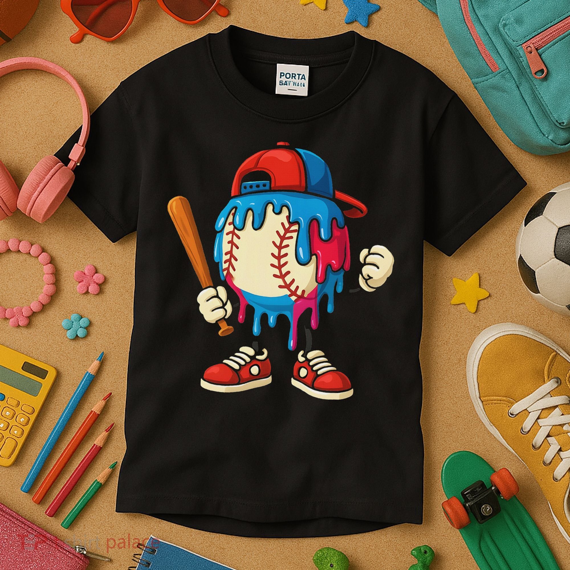 Baseball Drip Ice Cream Drip Sport Game Day Kids T-Shirt