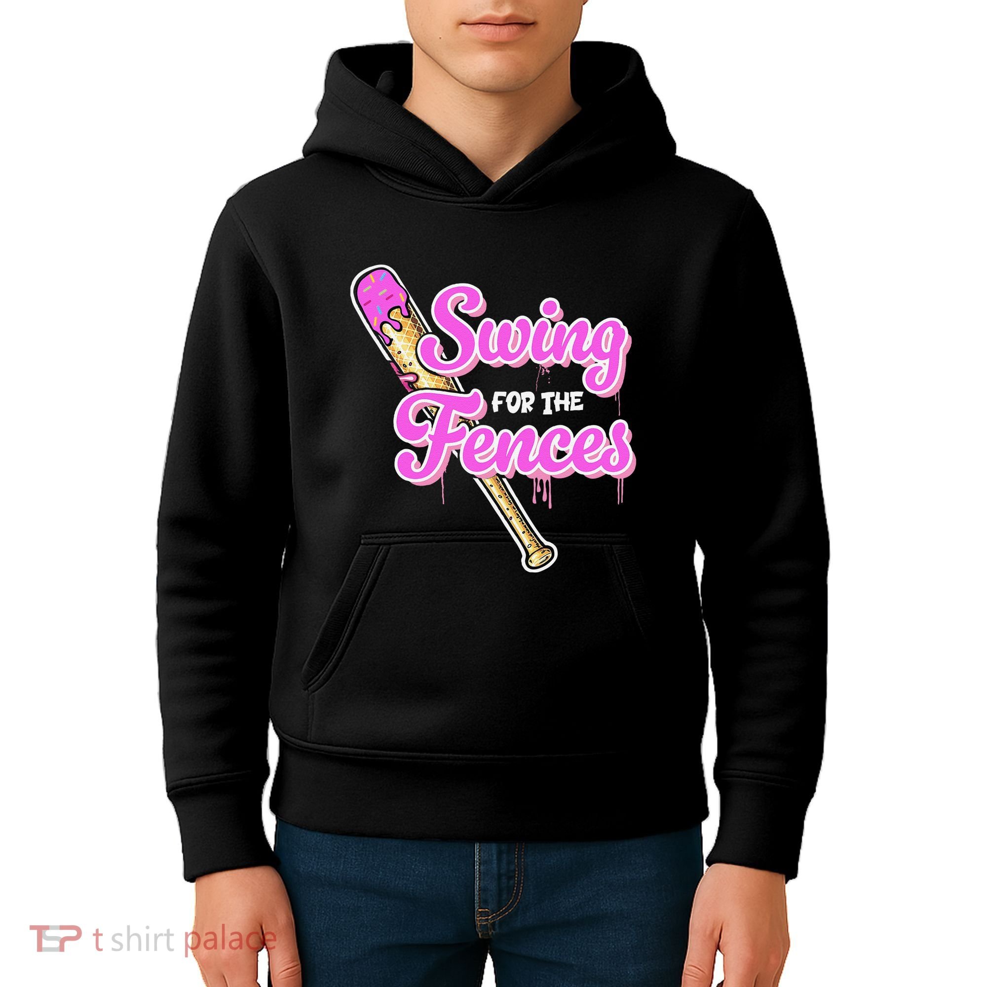 Baseball Drip Ice Cream Drip Swing For The Fences Kids Hoodie