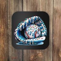 Baseball Drip Ice Cream Sprinkles Baseball Glove Coaster thumb 0