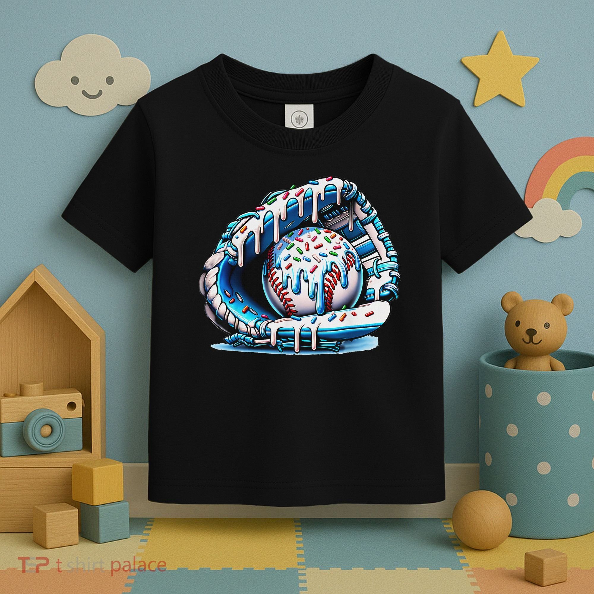 Baseball Drip Ice Cream Sprinkles Baseball Glove Toddler T-Shirt