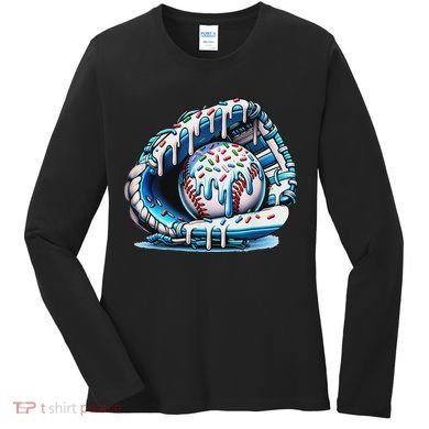 Baseball Drip Ice Cream Sprinkles Baseball Glove Women's Long Sleeve Shirt