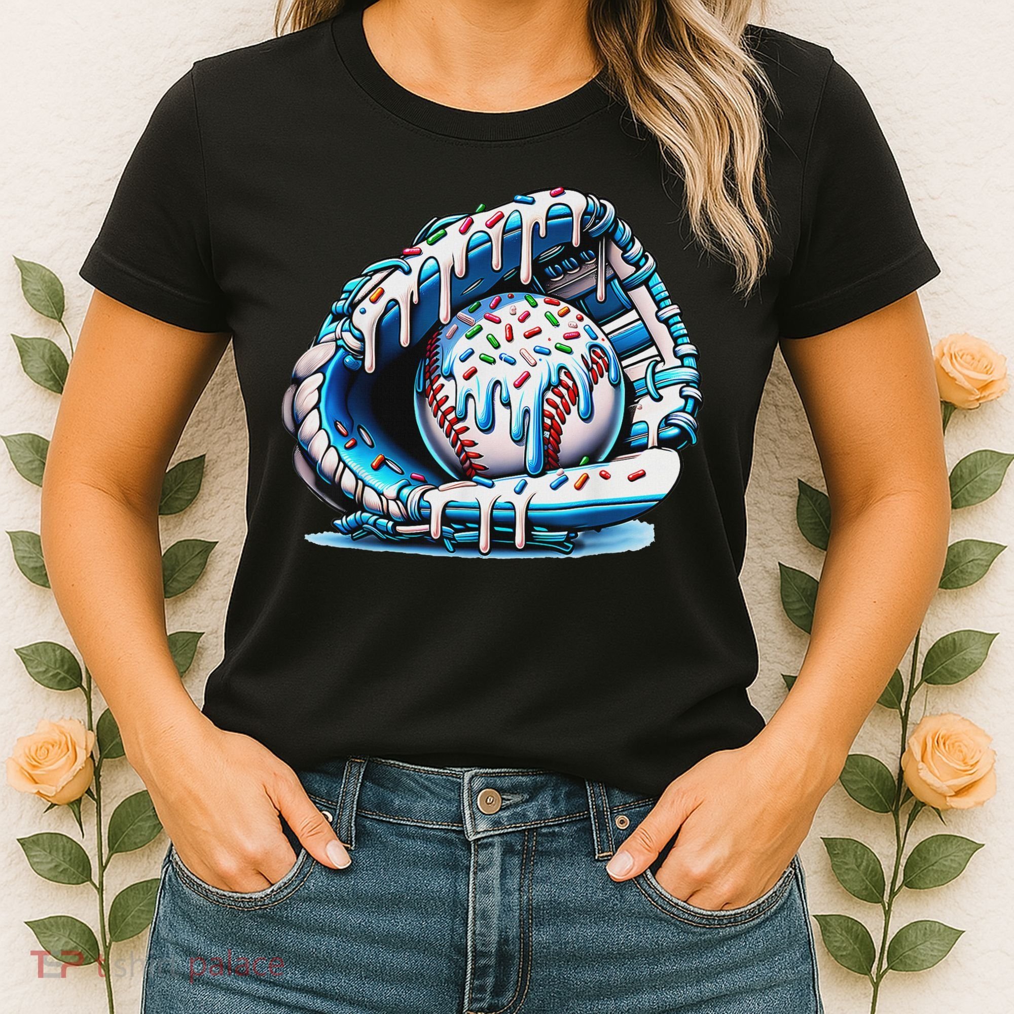 Baseball Drip Ice Cream Sprinkles Baseball Glove Women's T-Shirt
