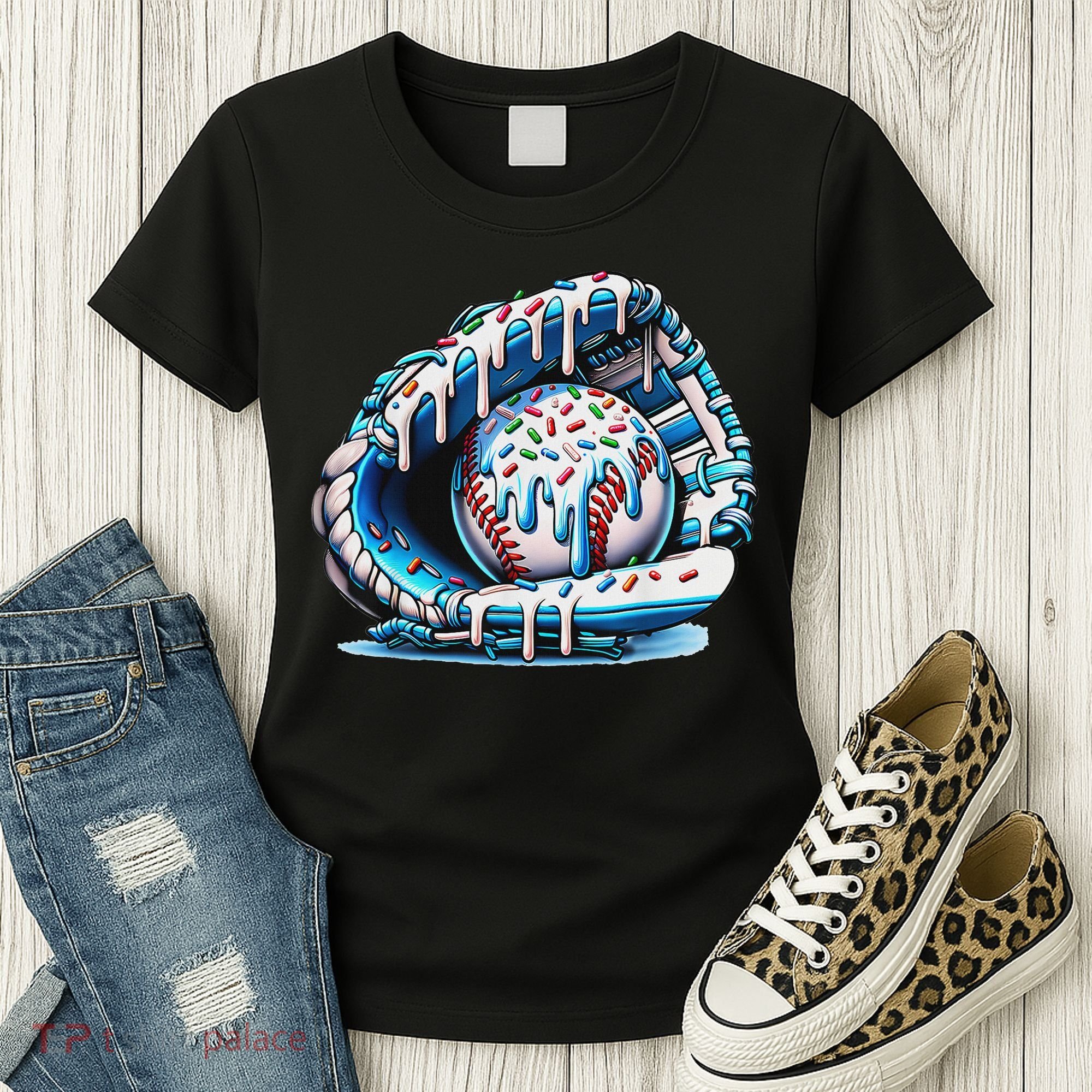 Baseball Drip Ice Cream Sprinkles Baseball Glove Women's T-Shirt