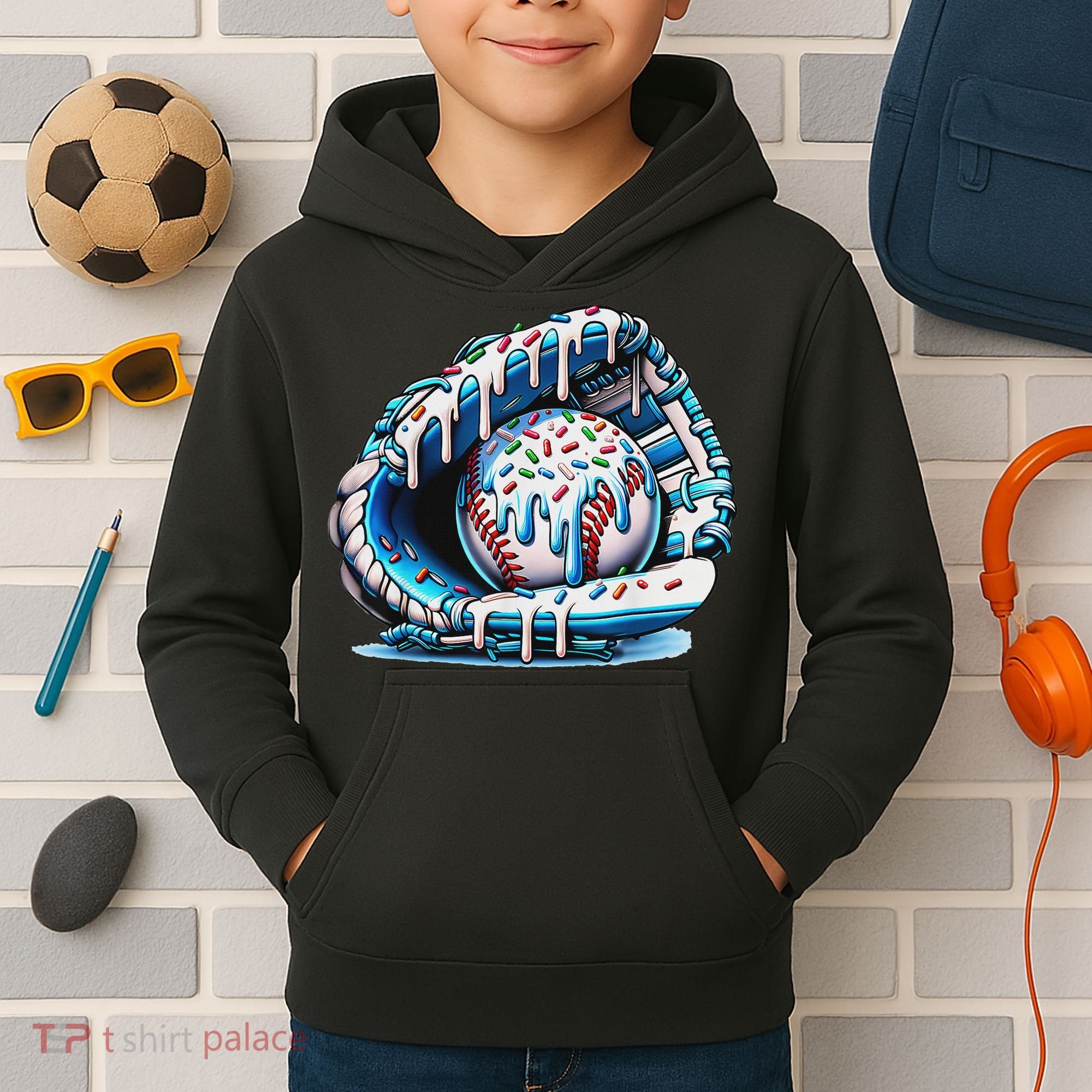 Baseball Drip Ice Cream Sprinkles Baseball Glove Kids Hoodie