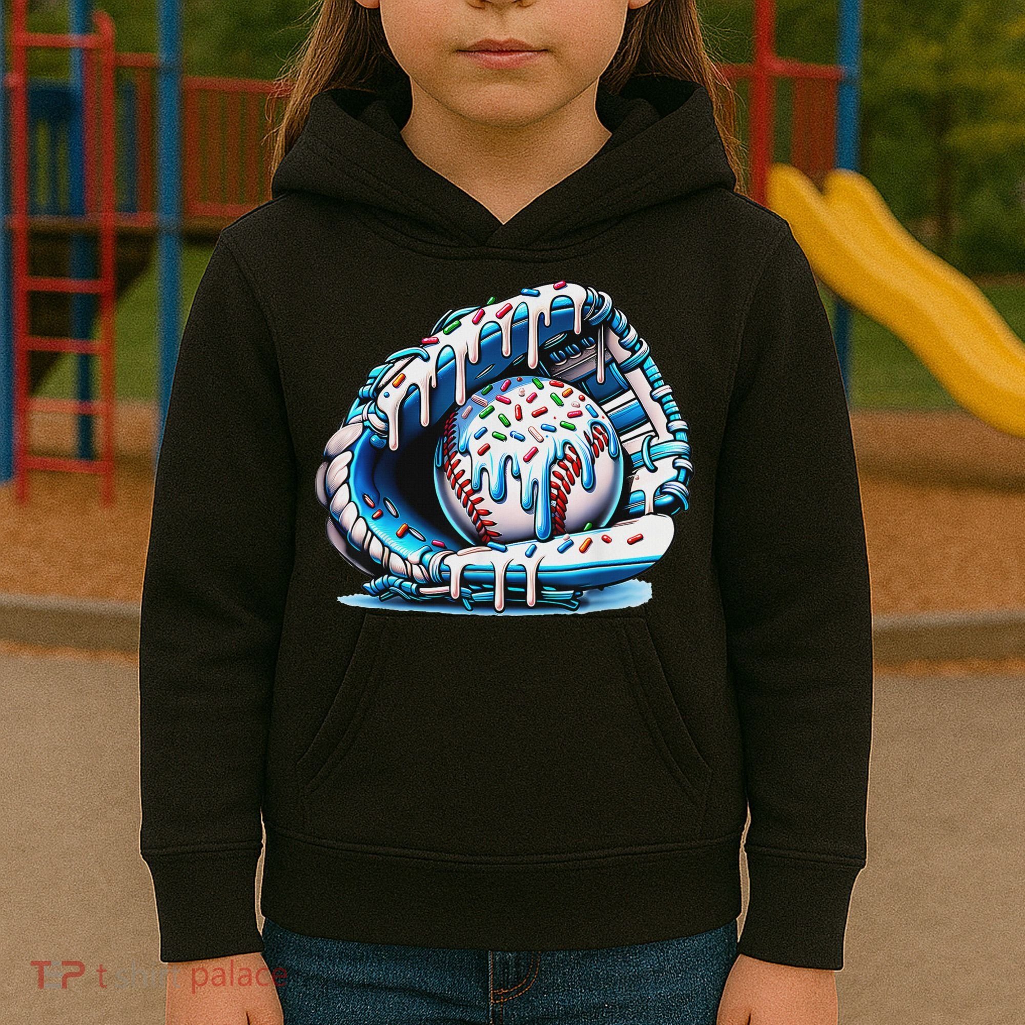 Baseball Drip Ice Cream Sprinkles Baseball Glove Kids Hoodie