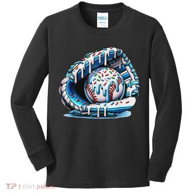 Baseball Drip Ice Cream Sprinkles Baseball Glove Kids Long Sleeve Shirt
