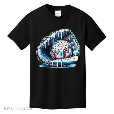 Baseball Drip Ice Cream Sprinkles Baseball Glove Kids T-Shirt