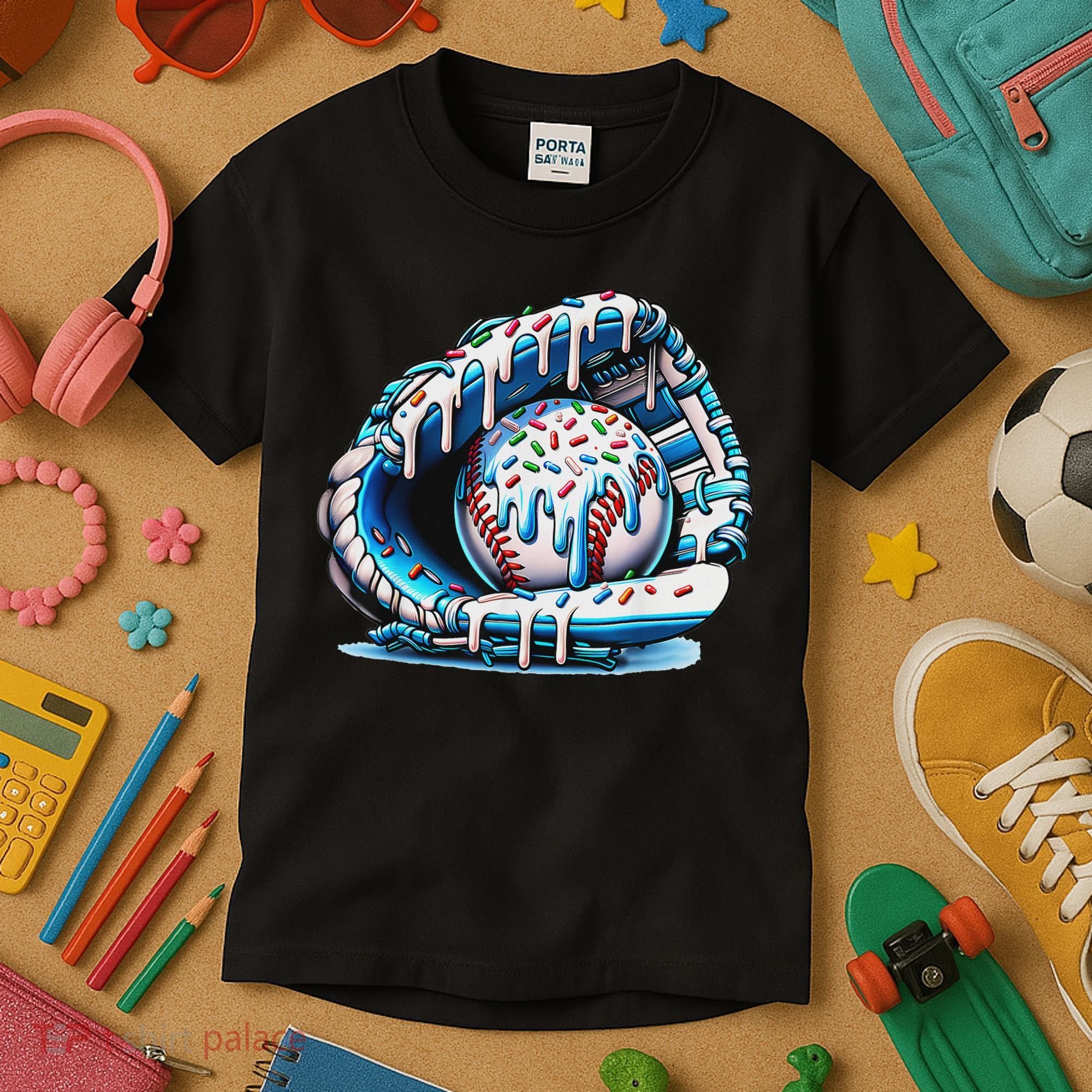 Baseball Drip Ice Cream Sprinkles Baseball Glove Kids T-Shirt