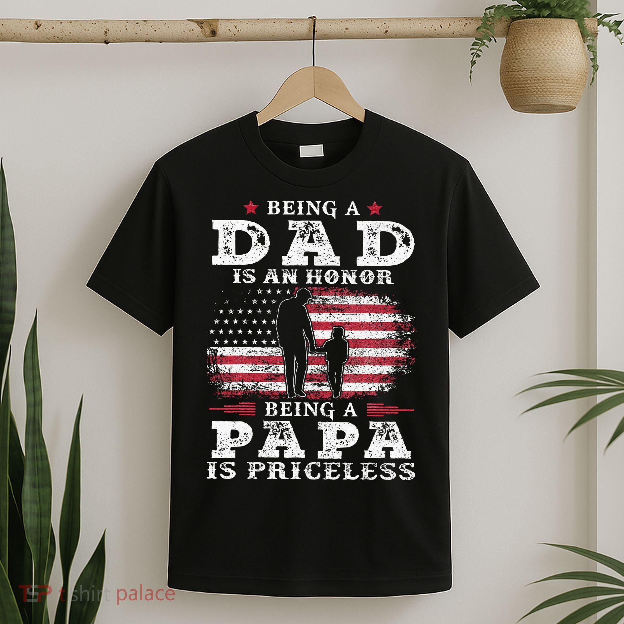 Being Dad Is An Honor Being Papa Is Priceless USA Flag T-Shirt