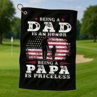 Being Dad Is An Honor Being Papa Is Priceless USA Flag Golf Towel thumb 1