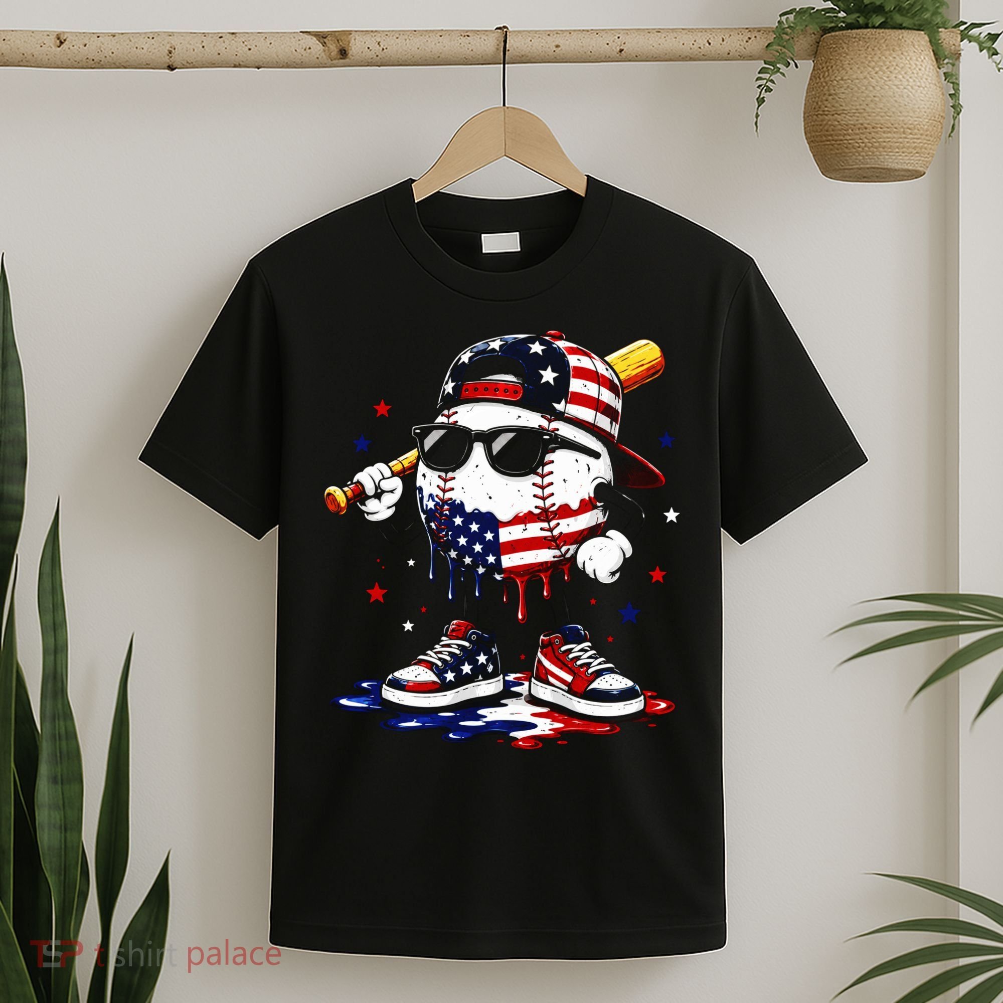 Baseball Drip Ice Cream 4th Of July American USA T-Shirt