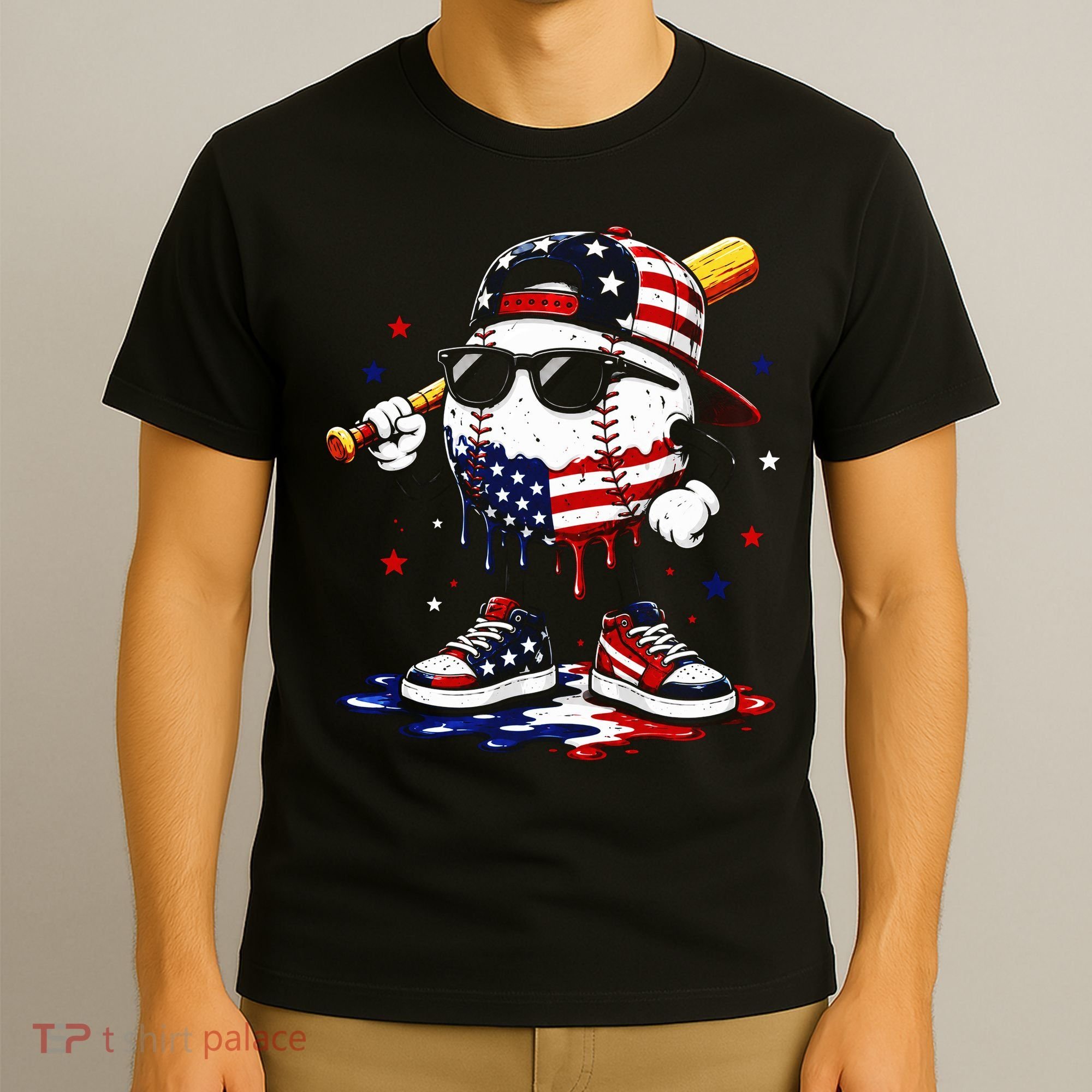 Baseball Drip Ice Cream 4th Of July American USA T-Shirt