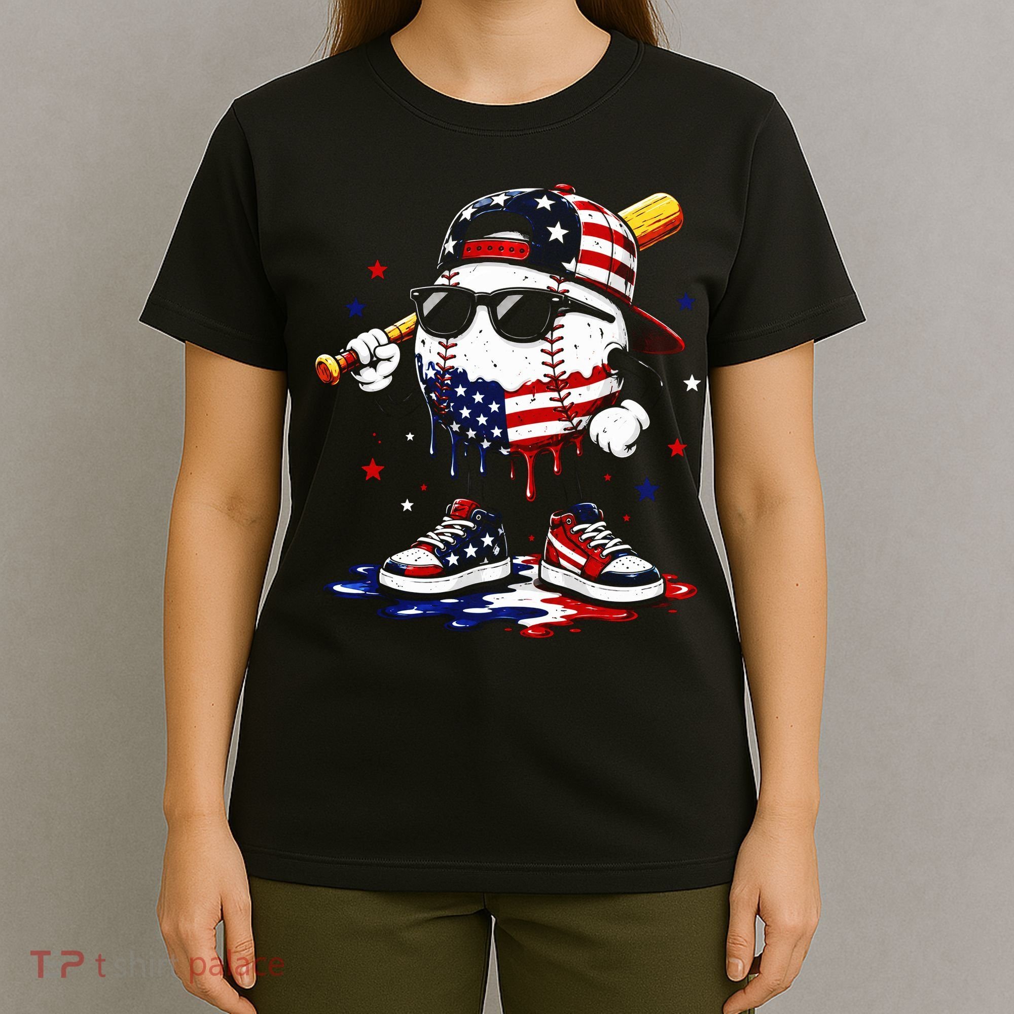 Baseball Drip Ice Cream 4th Of July American USA T-Shirt