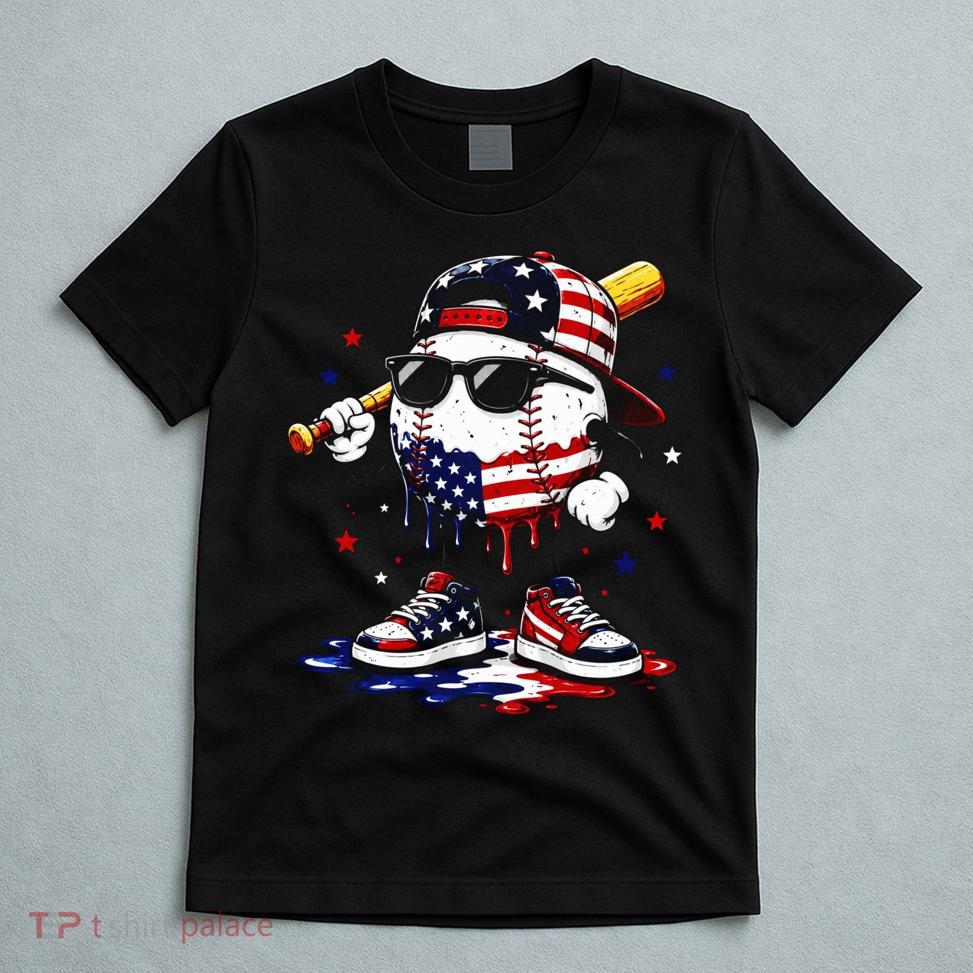 Baseball Drip Ice Cream 4th Of July American USA T-Shirt