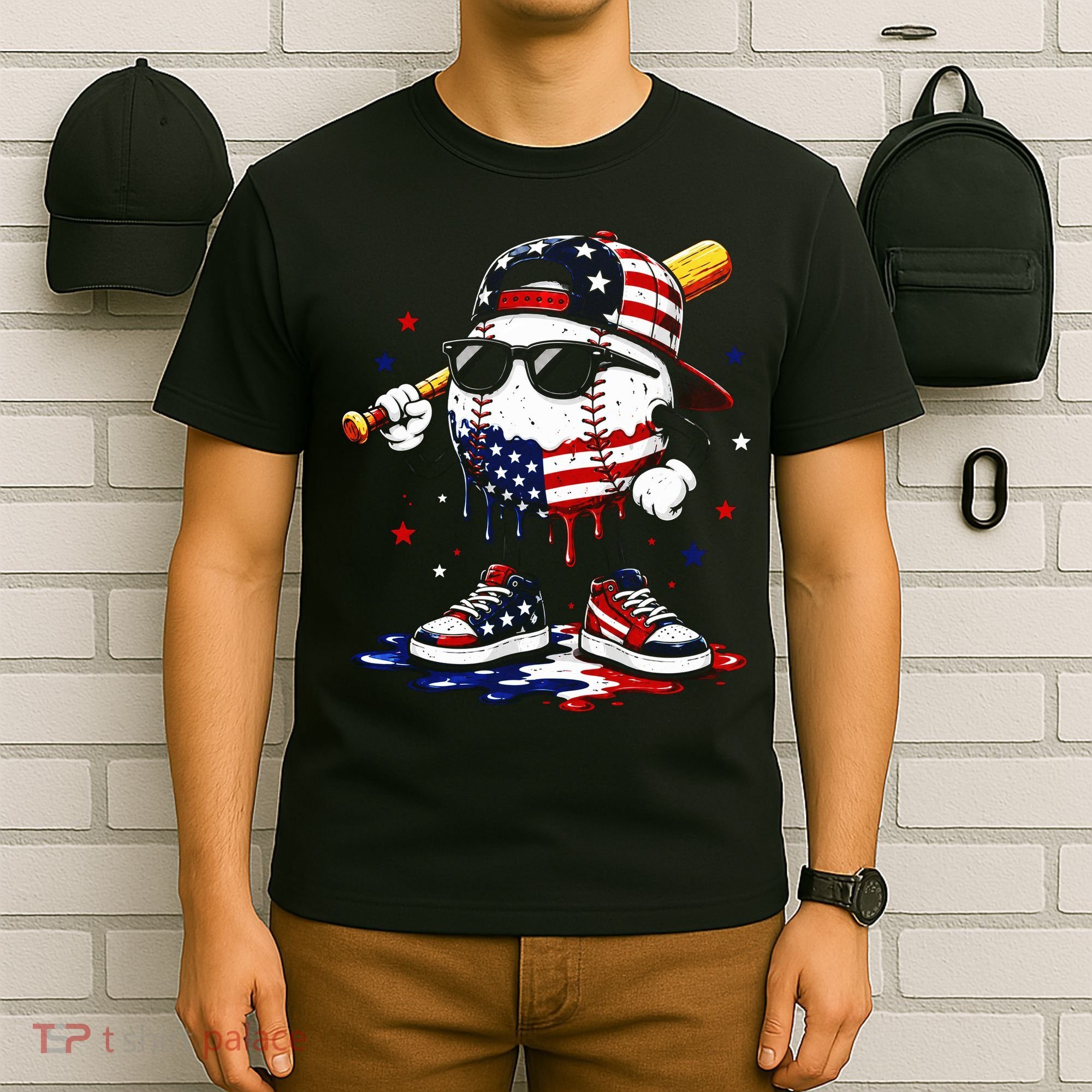 Baseball Drip Ice Cream 4th Of July American USA T-Shirt