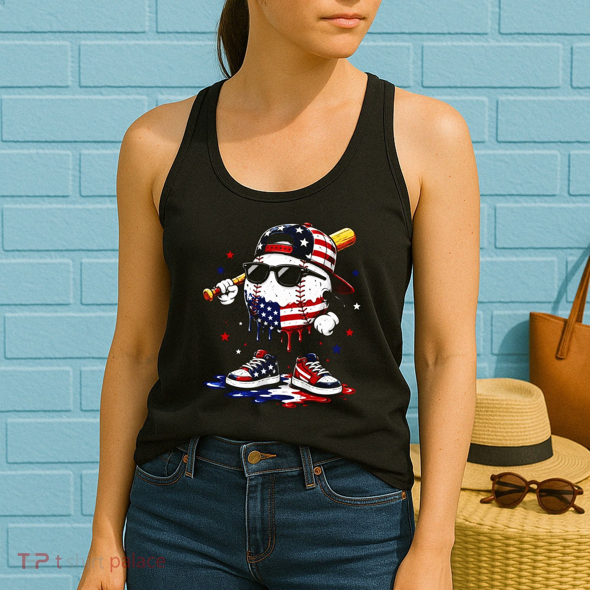 Baseball Drip Ice Cream 4th Of July American USA Women's Tank Top