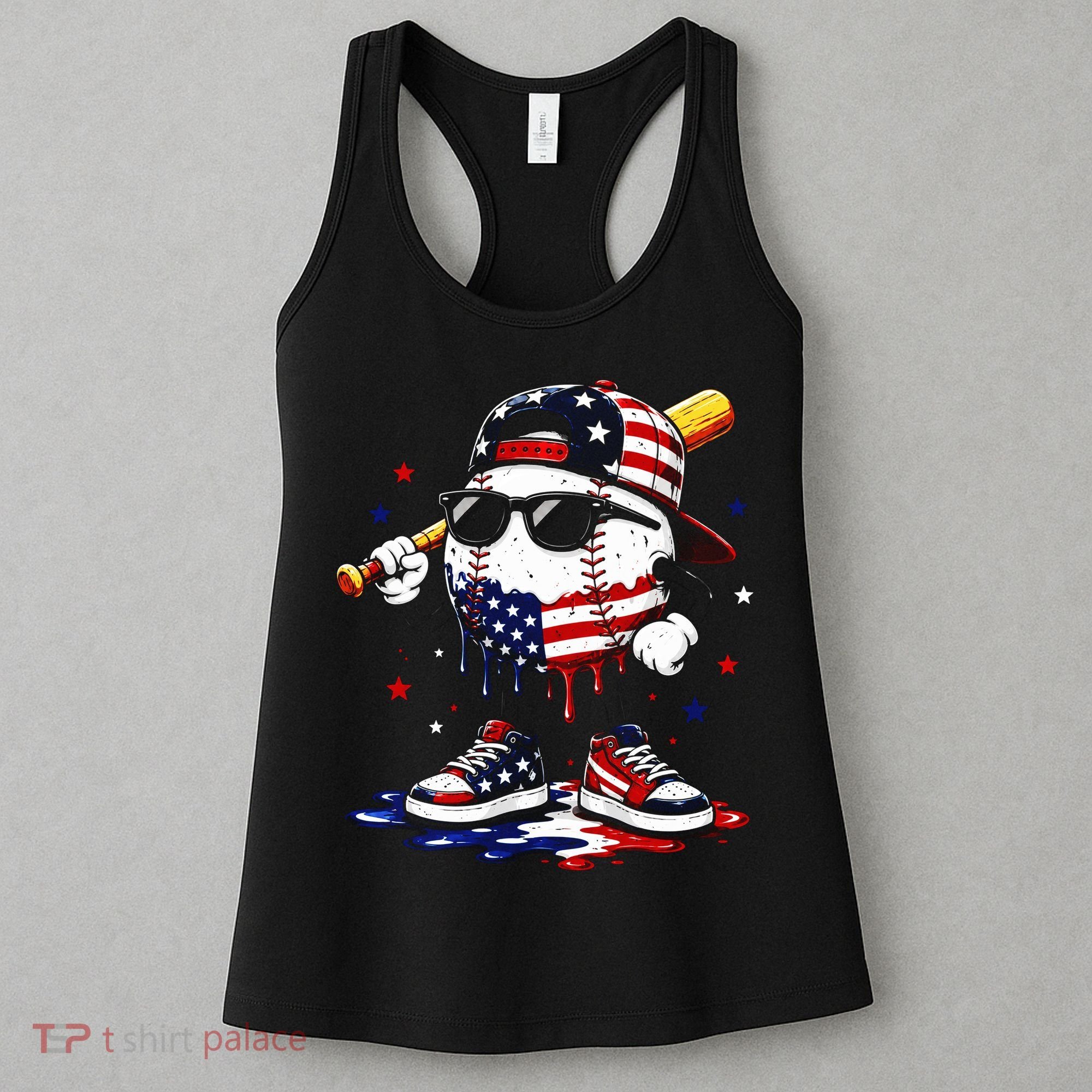 Baseball Drip Ice Cream 4th Of July American USA Women's Tank Top
