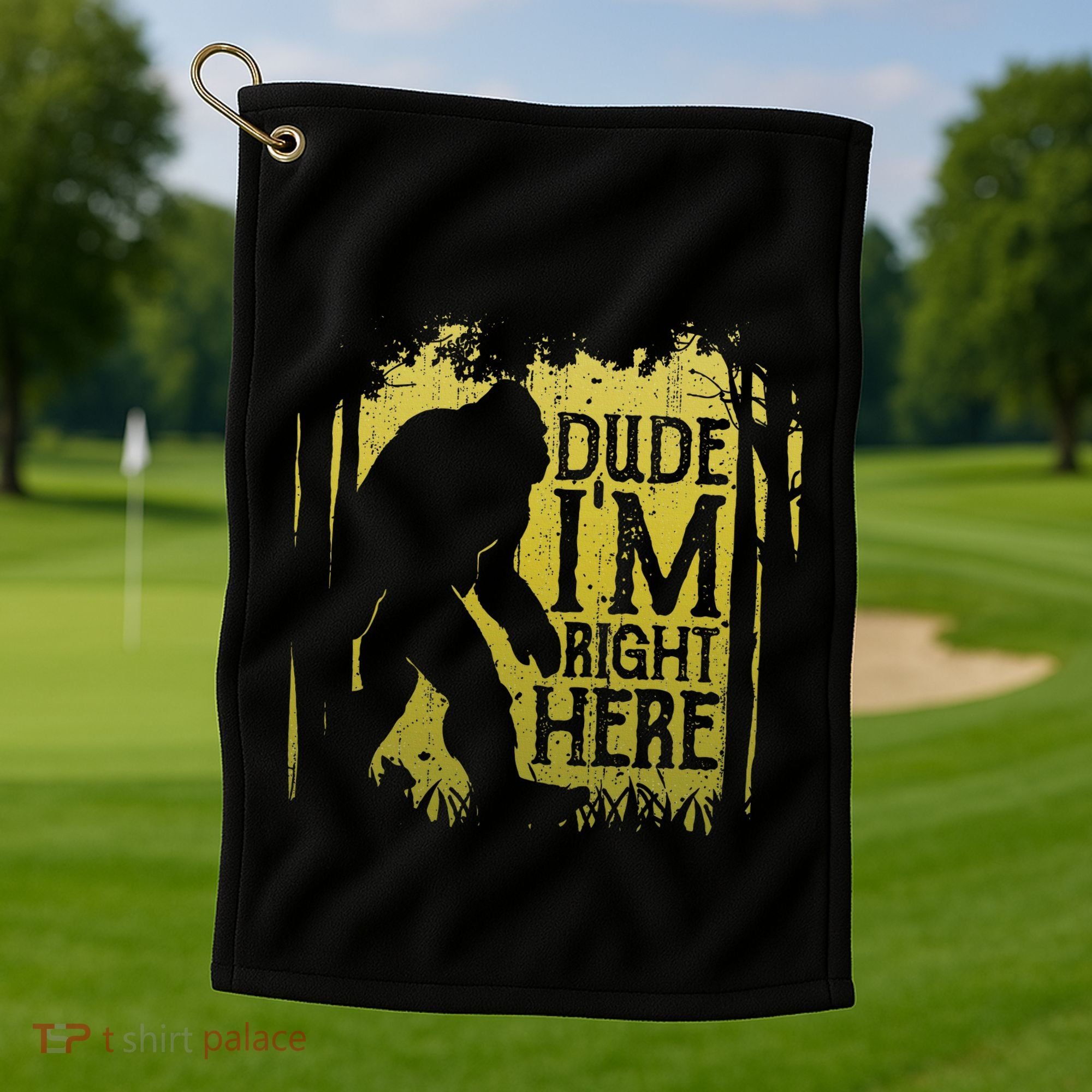 Bigfoot Dude IM Right Here Funny Sasquatch Golf Towel