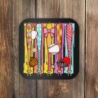 Baseball Dripping Ice Cream Drip Baseball Season Coaster thumb 0