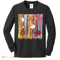 Baseball Dripping Ice Cream Drip Baseball Season Kids Long Sleeve Shirt thumb 0