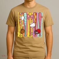 Baseball Dripping Ice Cream Drip Baseball Season T-Shirt thumb 3