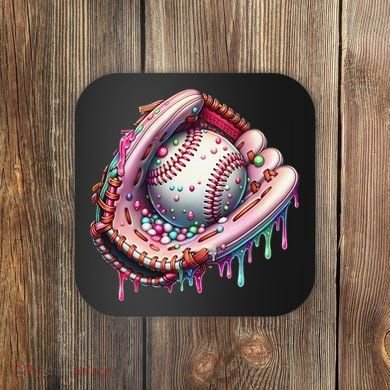 Baseball Drip Ice Cream Sprinkles Baseball Glove Coaster