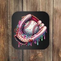 Baseball Drip Ice Cream Sprinkles Baseball Glove Coaster thumb 0