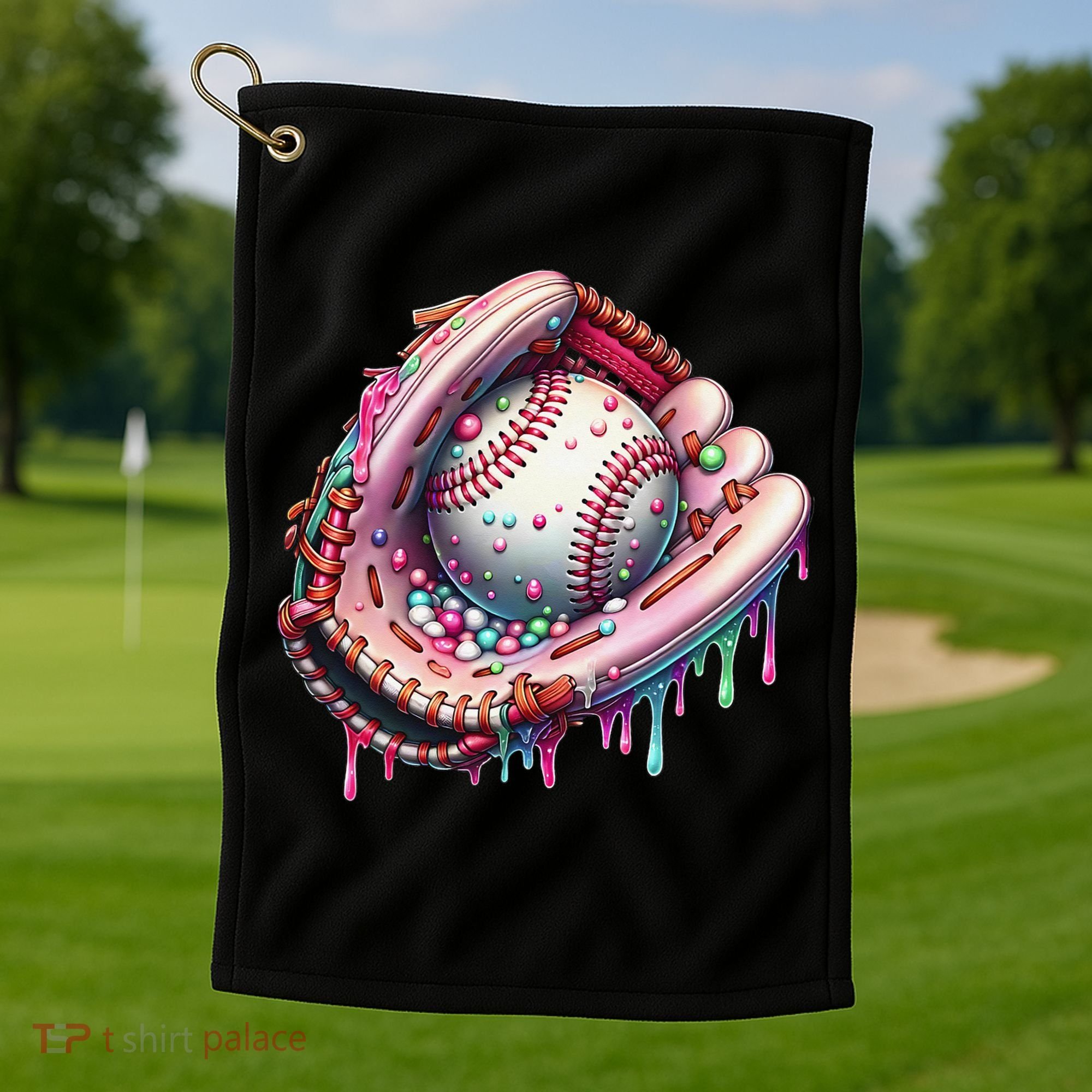 Baseball Drip Ice Cream Sprinkles Baseball Glove Golf Towel