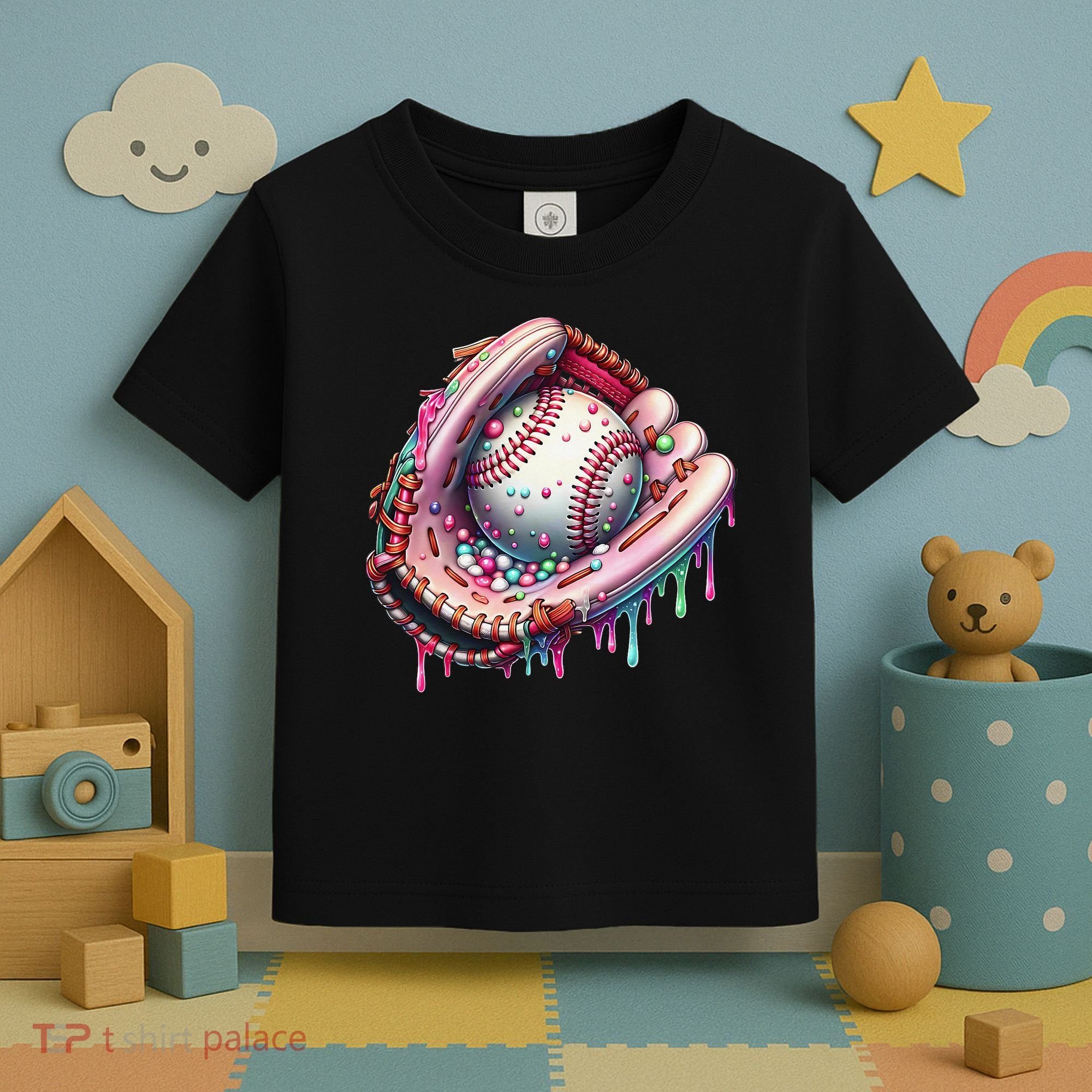 Baseball Drip Ice Cream Sprinkles Baseball Glove Toddler T-Shirt