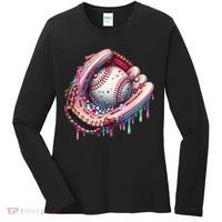 Baseball Drip Ice Cream Sprinkles Baseball Glove Women's Long Sleeve Shirt thumb 0